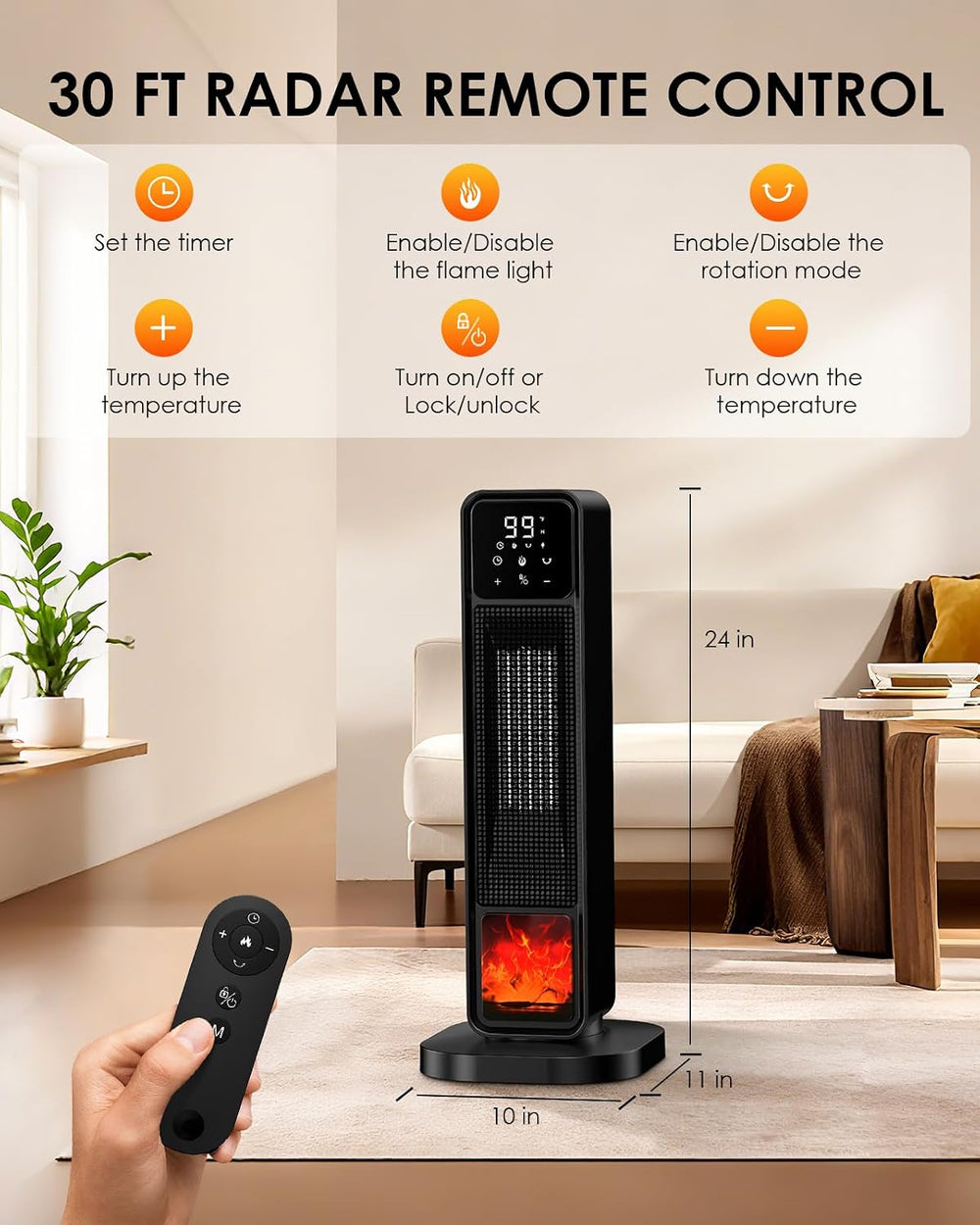 2026 New Space Heater, 1500W Portable Heater with Remote, Quiet Heating Elect...