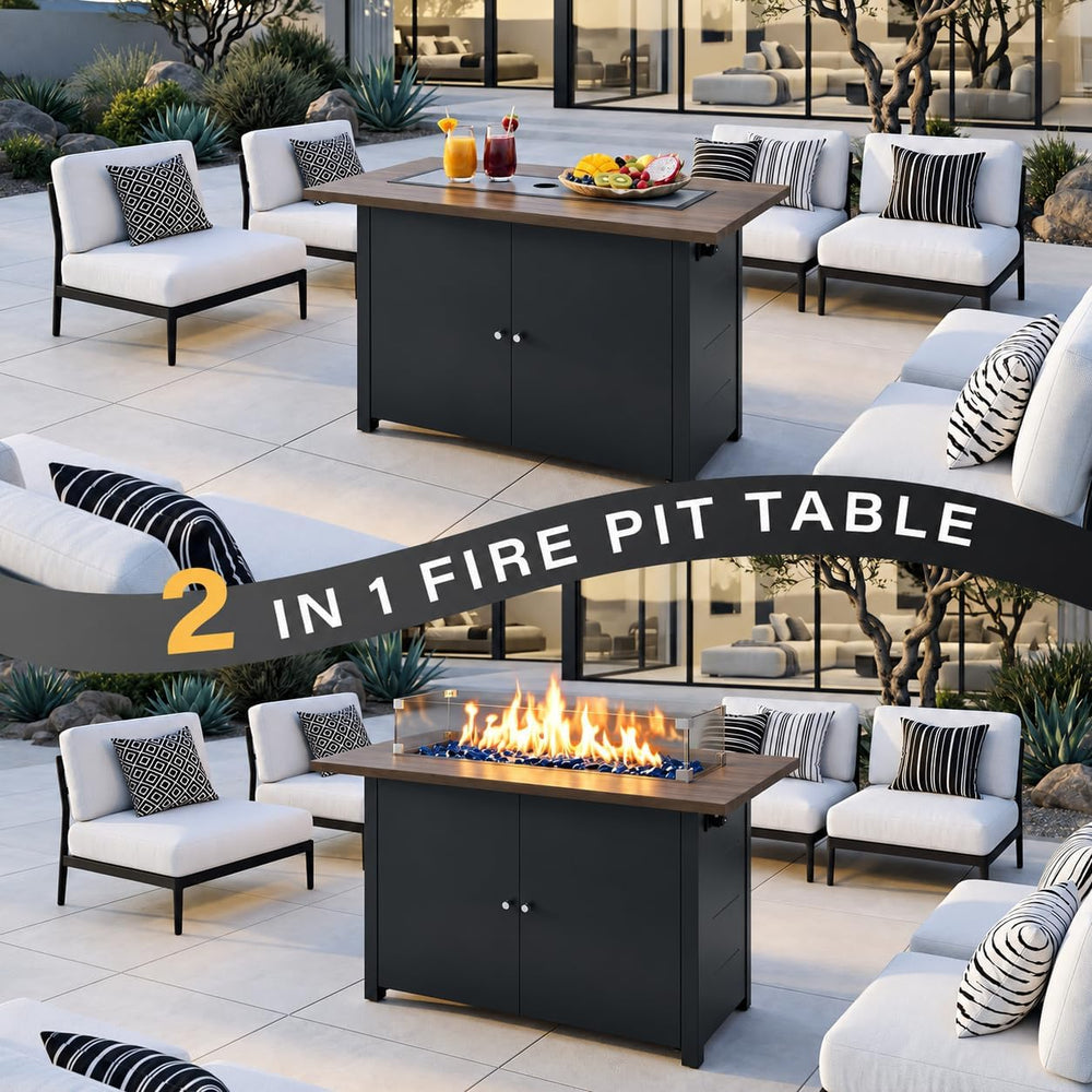 Lausaint Home Propane Fire Pit Table 43 Inch with Lid, 60,000 BTU Gas Fire Pi...