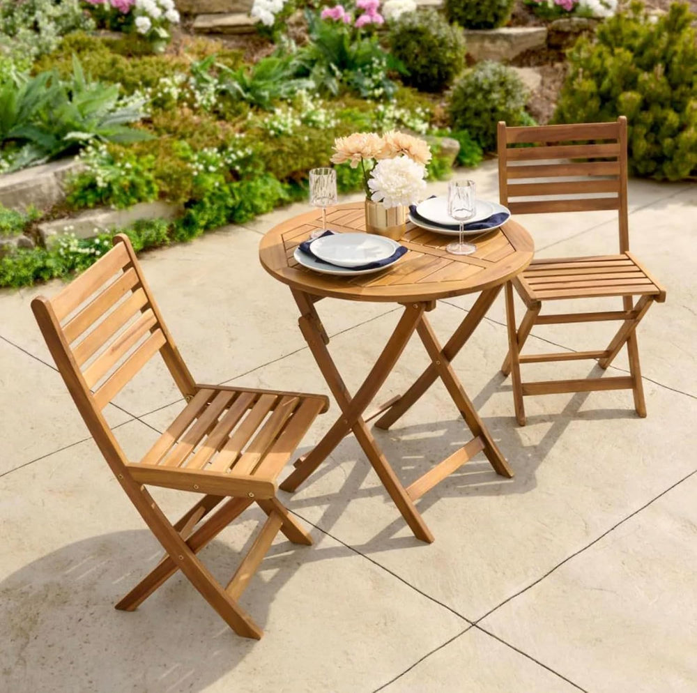 Patio Wise Folding Patio Chair Set of 2 – Foldable Acacia Wood Outdoor Chairs...