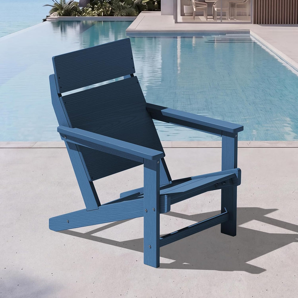 SERWALL Modern Adirondack Chairs,Slateless Design,Solid Backrest,Blue