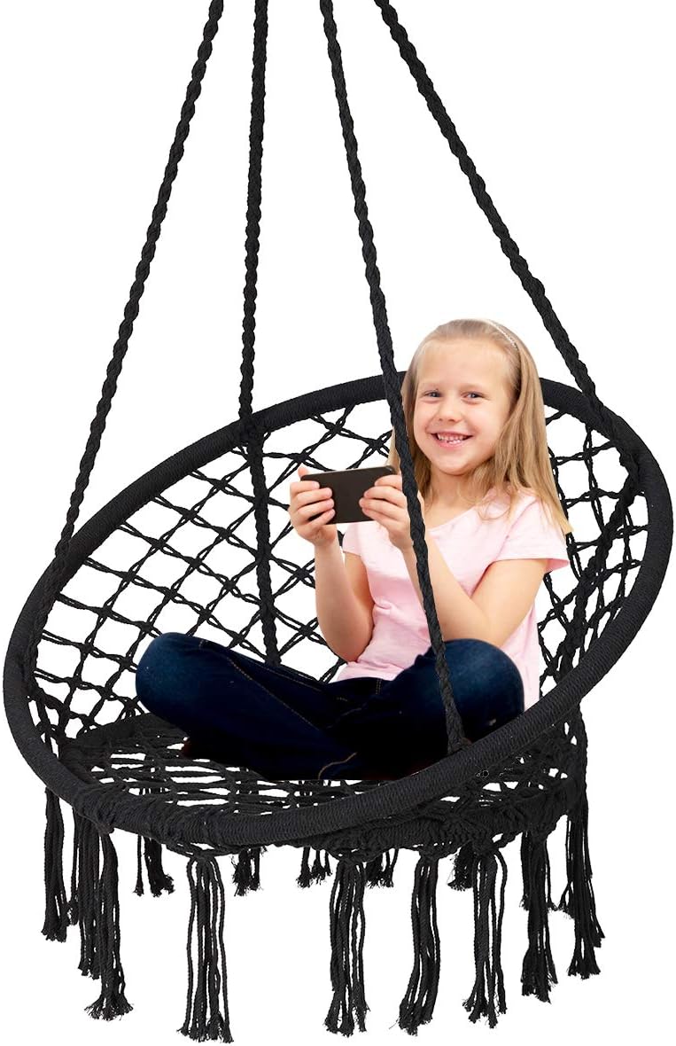 DORTALA Hammock Chair, Cotton Rope Macrame Hanging Swing Chair W/Metal Hoops ...