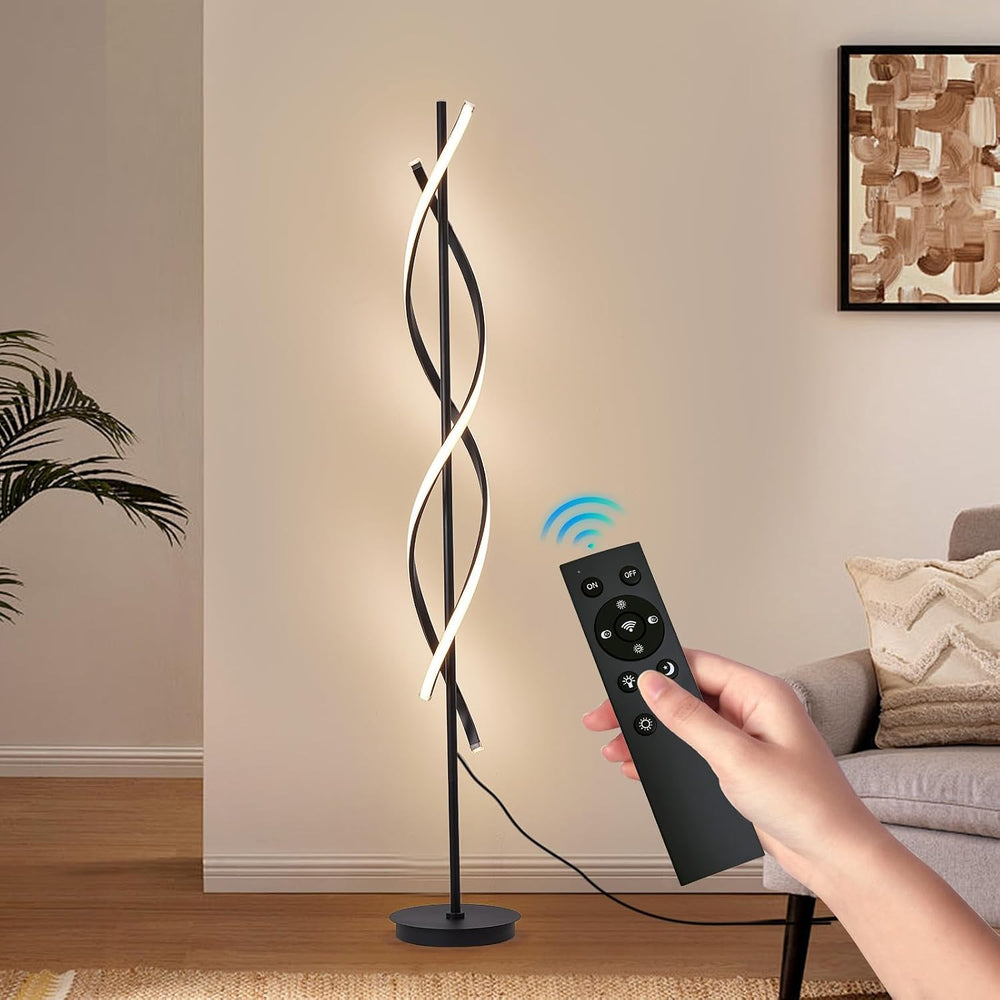 60" Black ModernSpiral Floor Lamp, 40W Dimmable LED Standing Light with ...