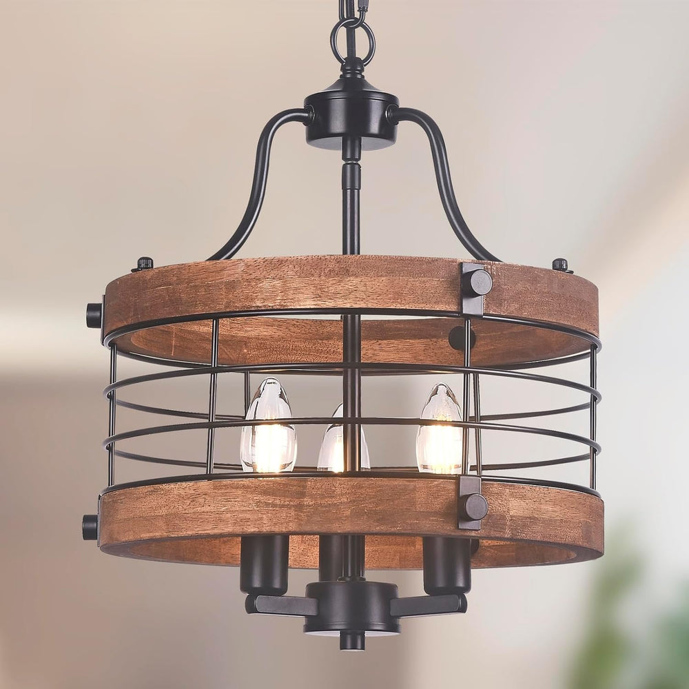 Farmhouse Wood Chandelier Vintage Ceiling Light, Modern Metal & Wooden Ci...