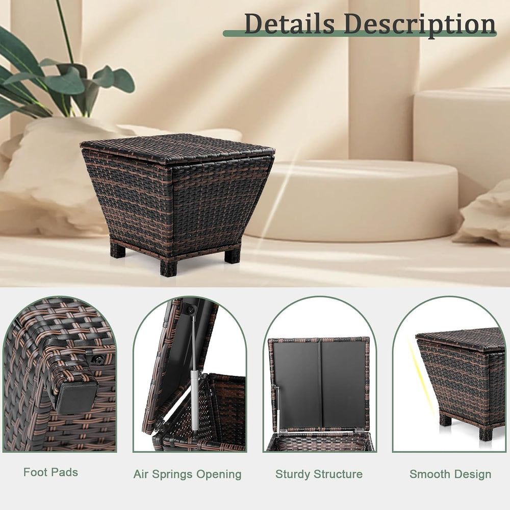 VINGLI Outdoor Side Table with Storage, 13-Gallon Patio Deck Box Outdoor Wick...