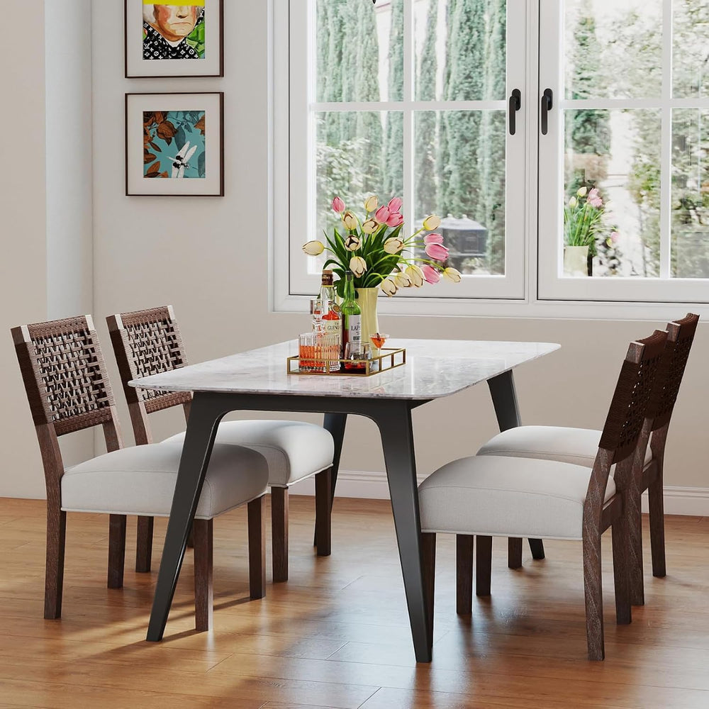 Farmhouse Dining Chairs Set of 4, Modern Linen Upholstered Kitchen Chairs wit...