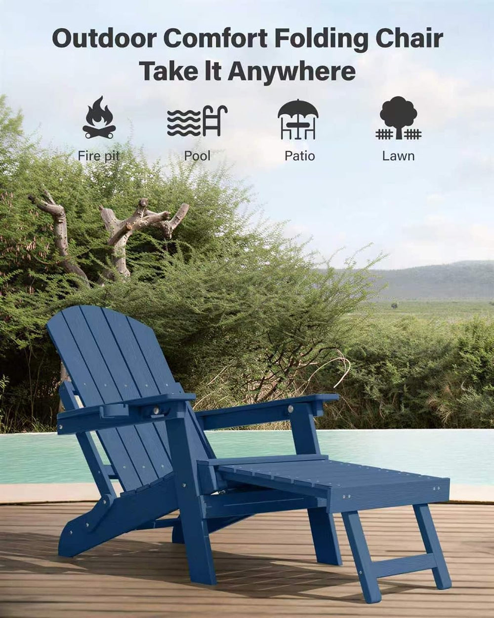YEFU Adjustable Adirondack Chair with Footrest,All-Weather, Set of 4,Navy