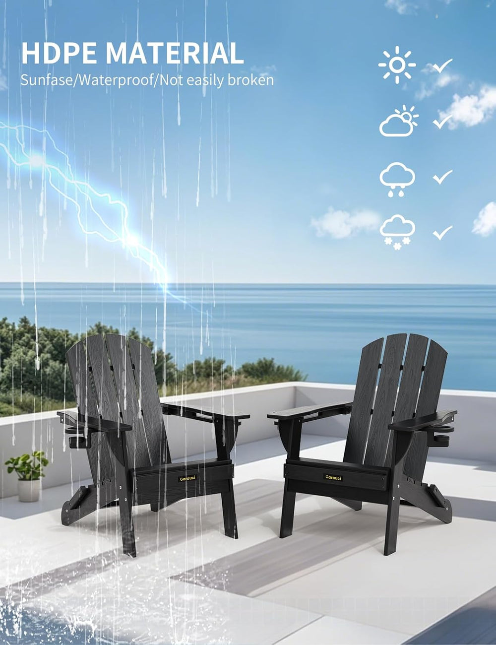 Folding Adirondack Chair Set of 4, Wooden Textured Plastic Adirondack Chairs ...