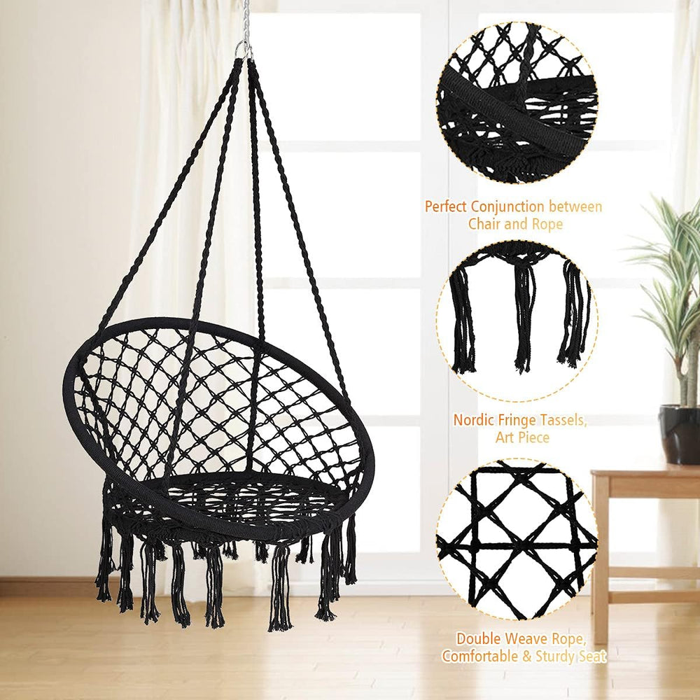 DORTALA Hammock Chair, Cotton Rope Macrame Hanging Swing Chair W/Metal Hoops ...