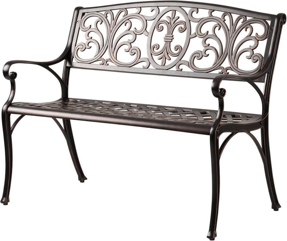 Patio Sense Decatur Rust-Resistant Cast Aluminum Bench, Antique Bronze