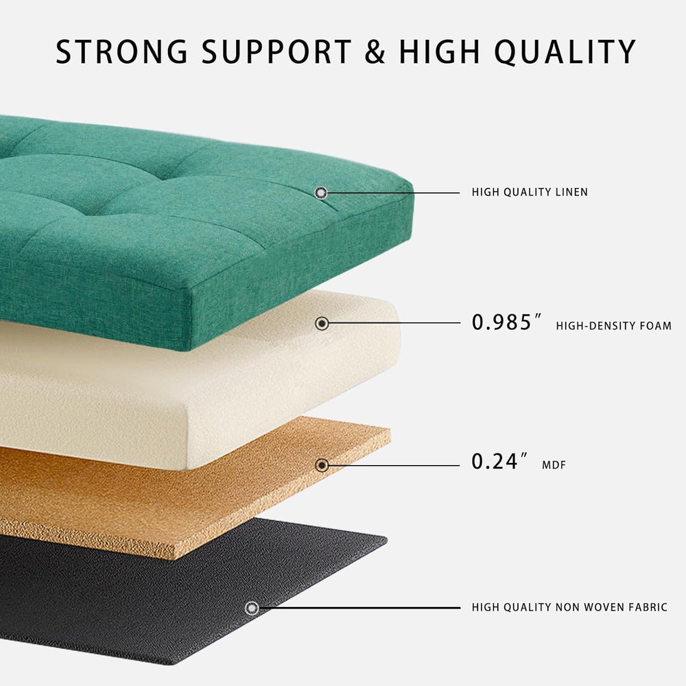 HAUSFRAU Ottoman with Storage Bench Folding Foot Rest Stool Linen Black