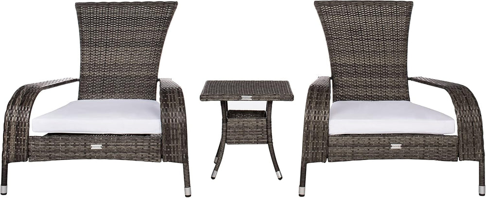 SAFAVIEH Outdoor - Edna 3-Piece Lounge Set - Grey Brown & White - Steel F...