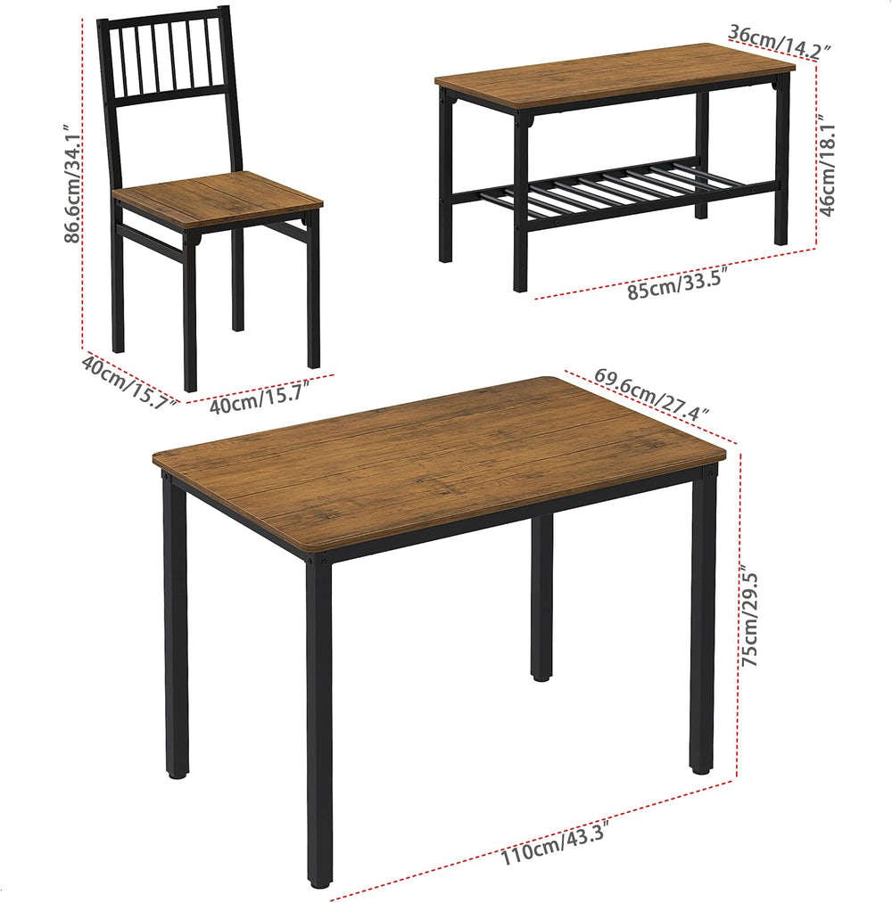 Teraves Dining Table Set for 4/Computer Desk,Kitchen Table with 2 Chairs and ...
