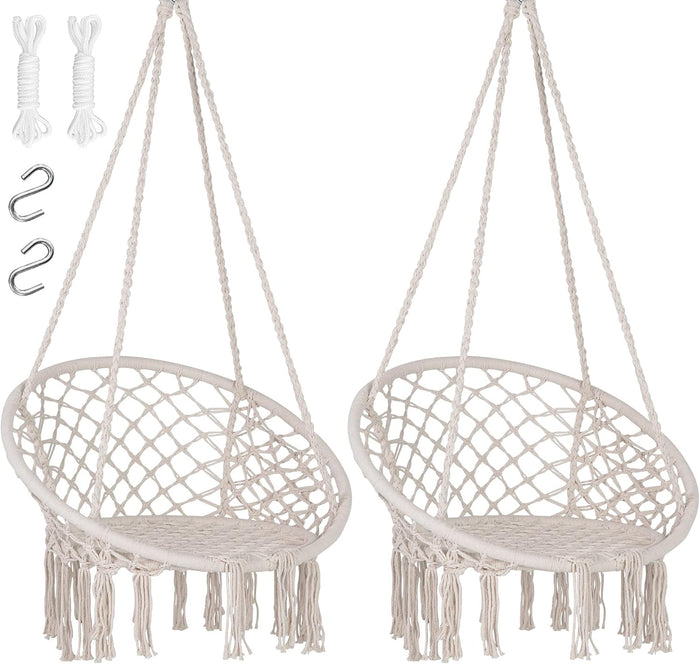 SUNCREAT Hammock Chair Macrame Swing with Side Pocket, Pack of 2, Beige