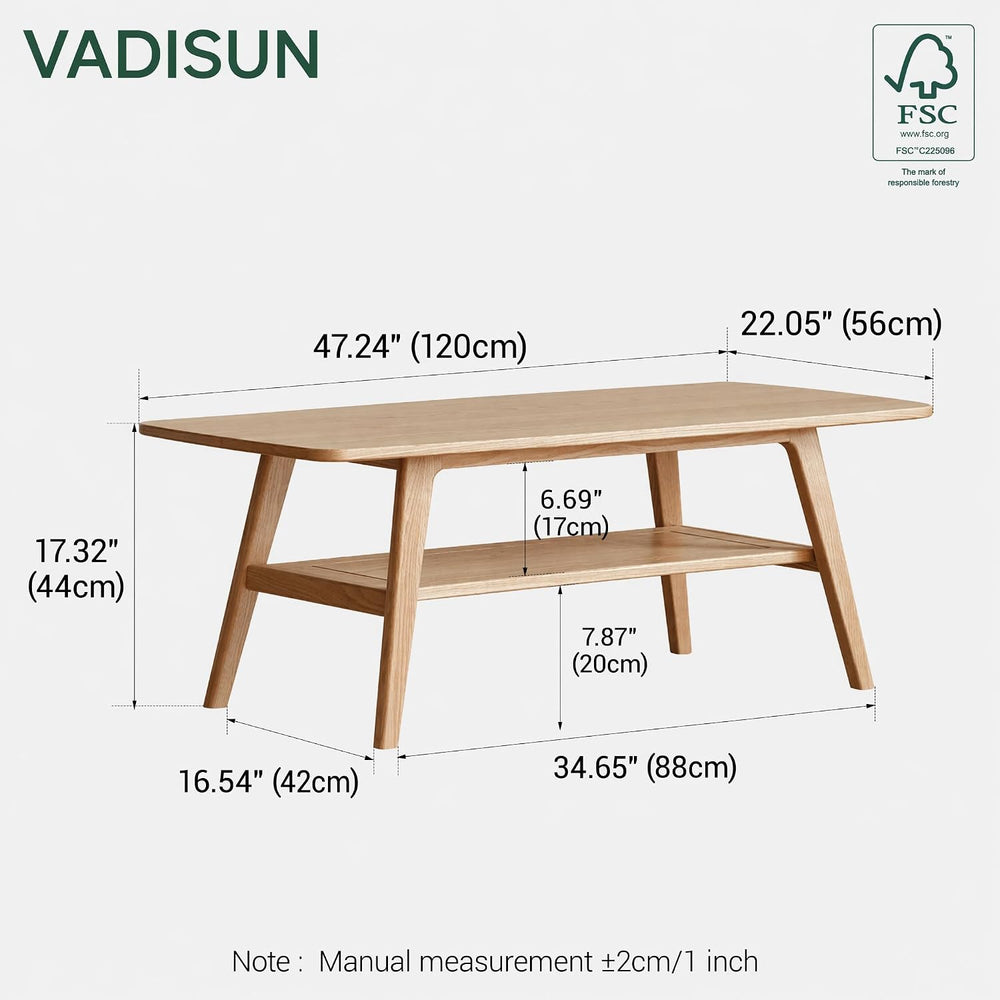 100% Solid Wood Coffee Table for Living Room, 47.24" Mid Century Modern ...