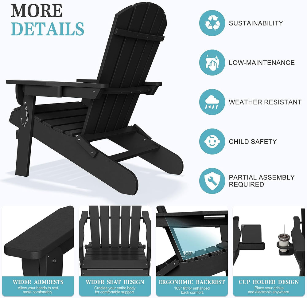 Shintenchi Folding Adirondack Chairs Set of 2,HDPE All-Weather Patio Chairs w...