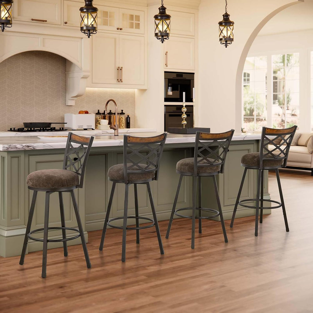 Set of 4 Farmhouse Swivel Bar Stools with Backs, Adjustable 25"/30"...