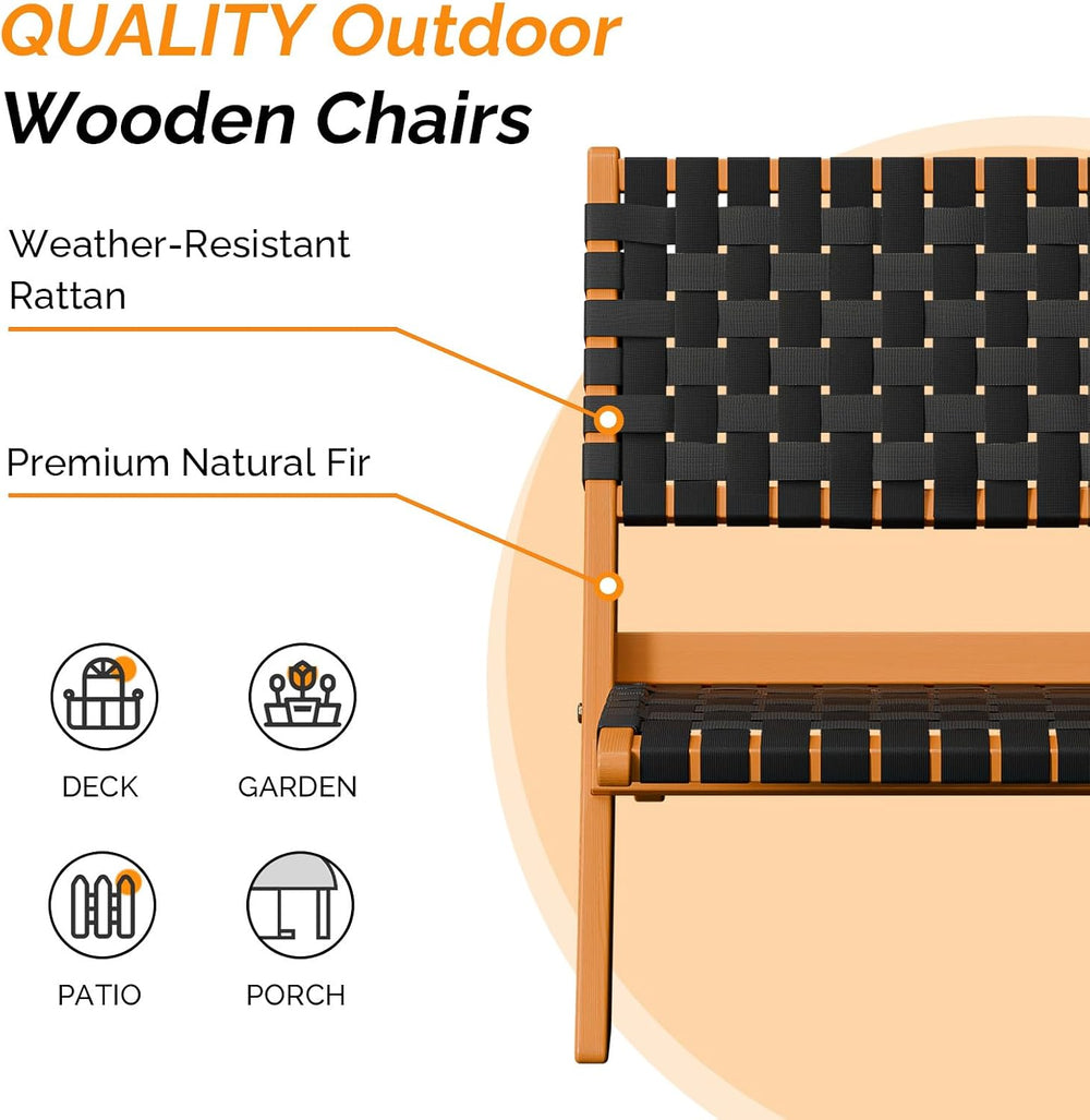 VINGLI Wooden Outdoor Chairs, Portable Rattan Folding Chair with Low Webbing ...
