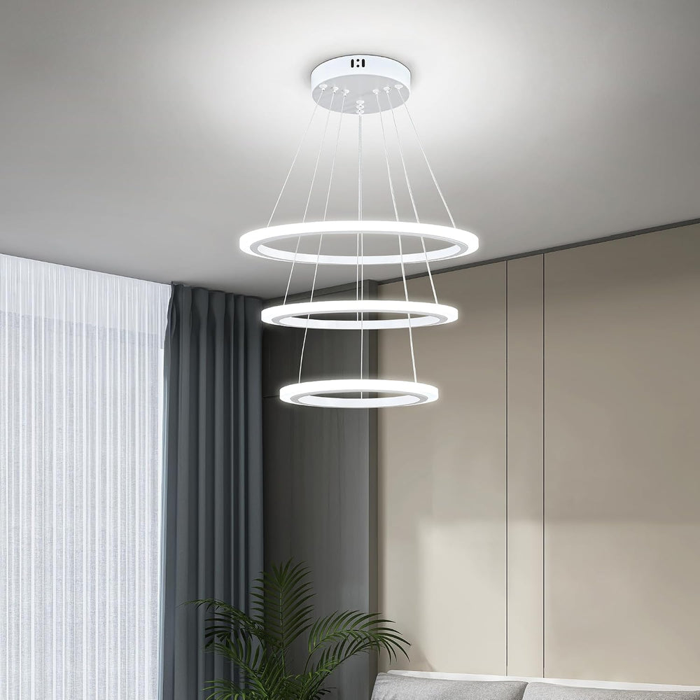 O'NEELDY Modern LED Chandeliers White Pendant Light Fixture 3 Ring Flush ...