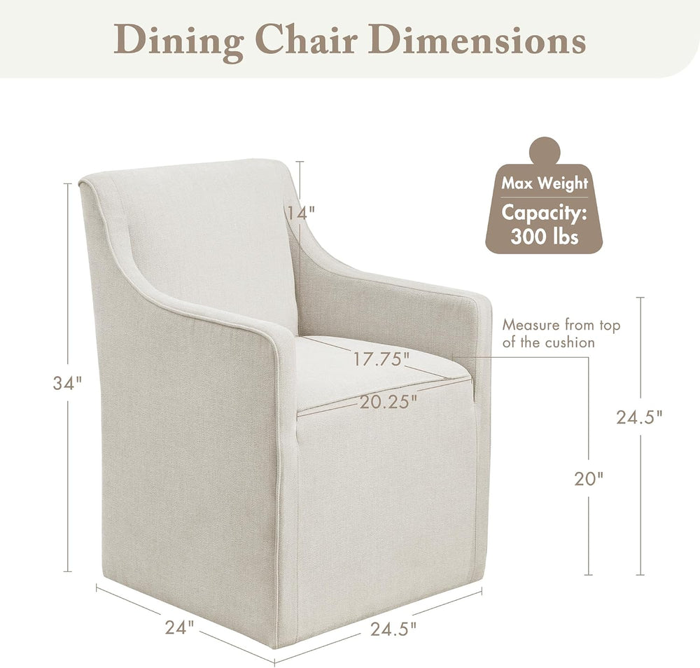 Madison Park Dining Chair with Hidden Casters, 20" Thick Seat Foam Cushi...