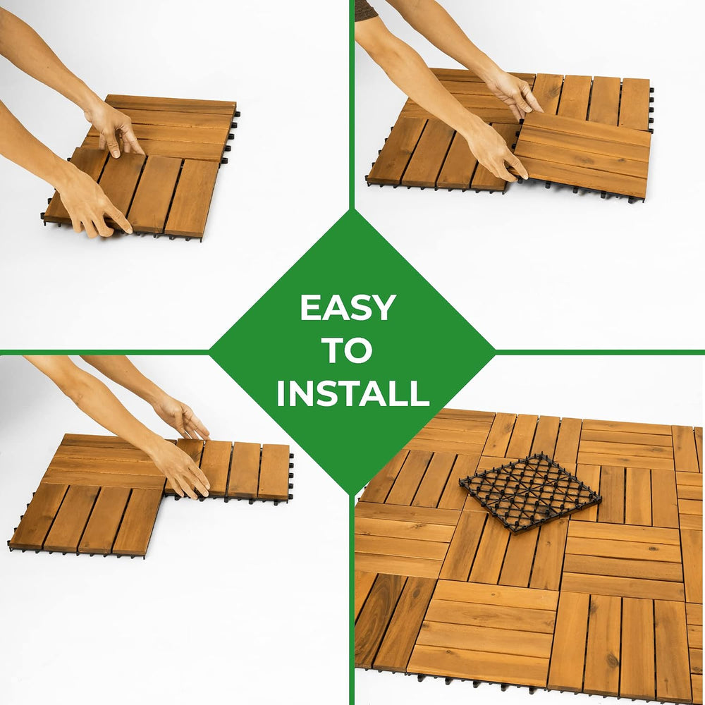 10PCS Interlocking Deck Tiles 12"x12"x0.94'' Acacia Patio D...