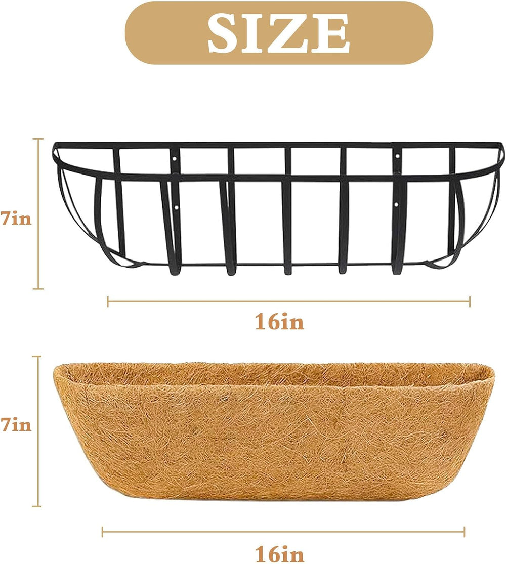 Window Box Railing Planter with Coco Liner 2 Pack 16 Inch Metal Hanging Flowe...