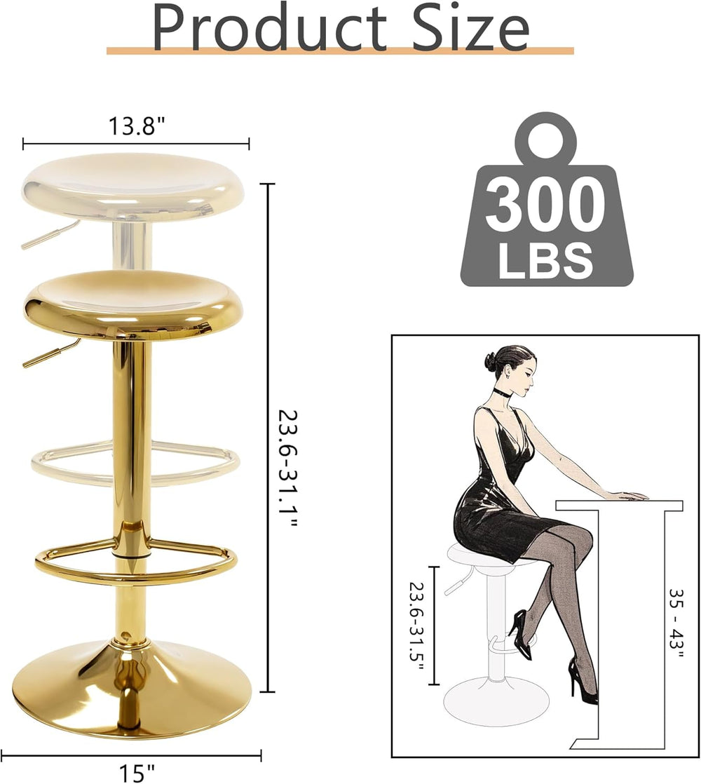 CAROLMADE Bar Stools Set of 2, Adjustable Metal Bar stools Swivel Counter Hei...
