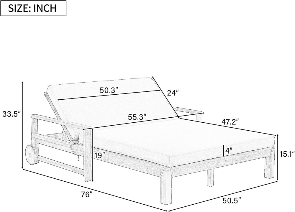 Farmhouse-Style Acacia Wood Outdoor Daybed for 2,Weather-Resistant Patio Loun...