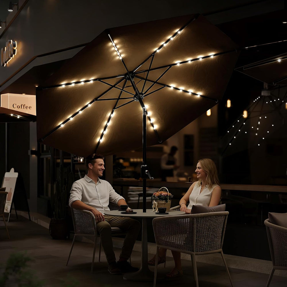 Garvee patio Umbrella with Solar Lights, Outdoor Table Umbrella with 8 Durabl...