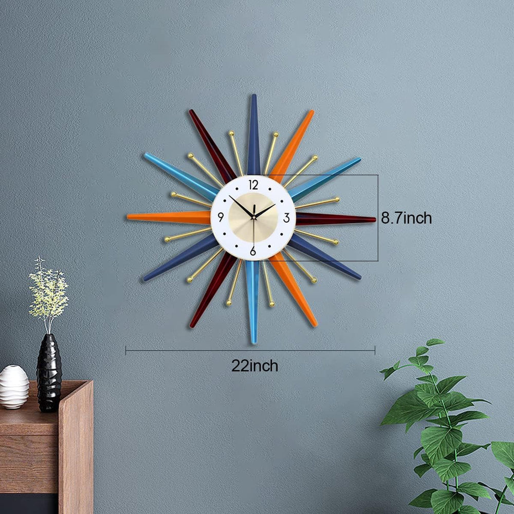FIELDY Large Wall Clock 22 Inch Mid Century Wall Clocks Starburst Clock Non T...