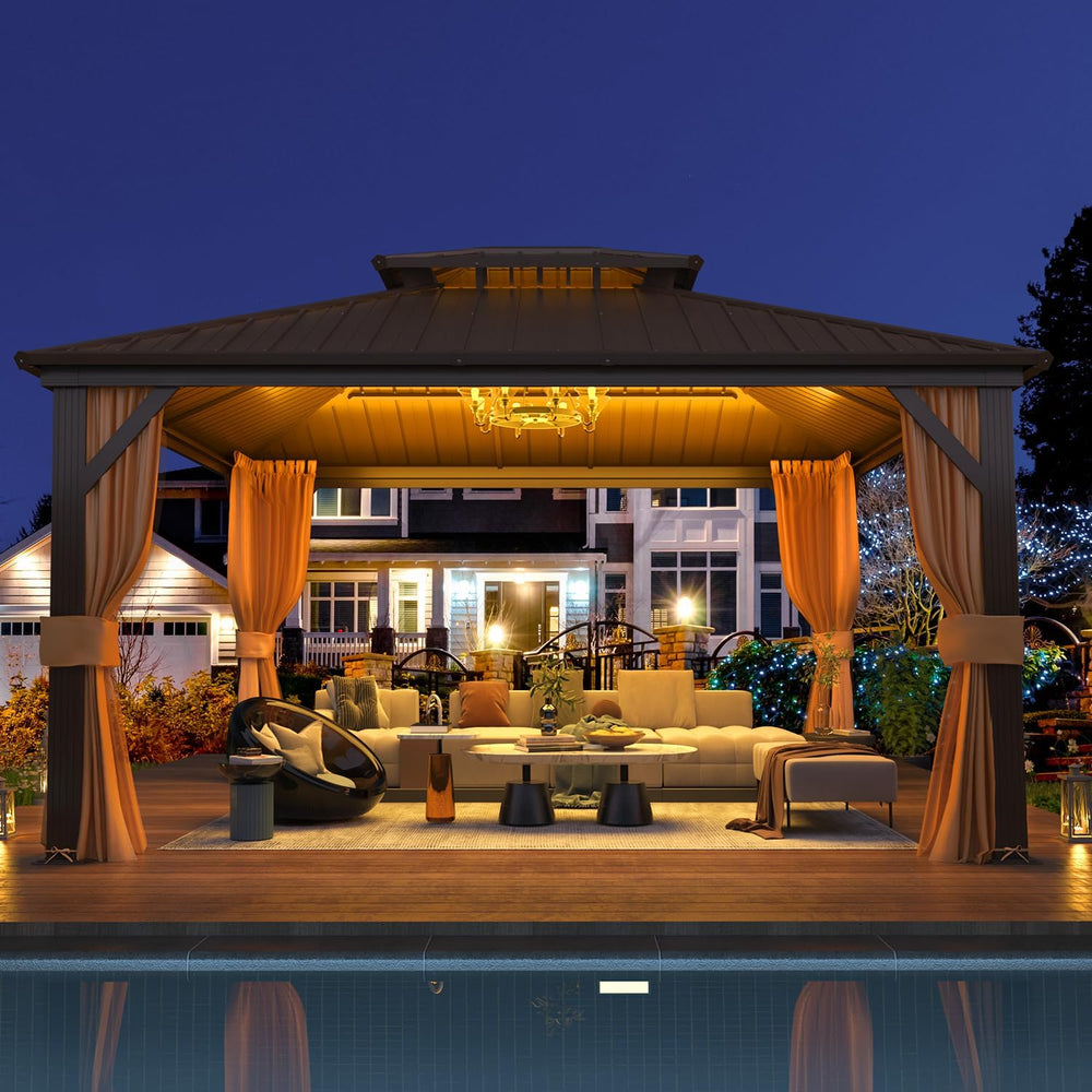EROMMY 12' x 14' Hardtop Gazebo, Aluminum Frame Gazebos with Galvaniz...