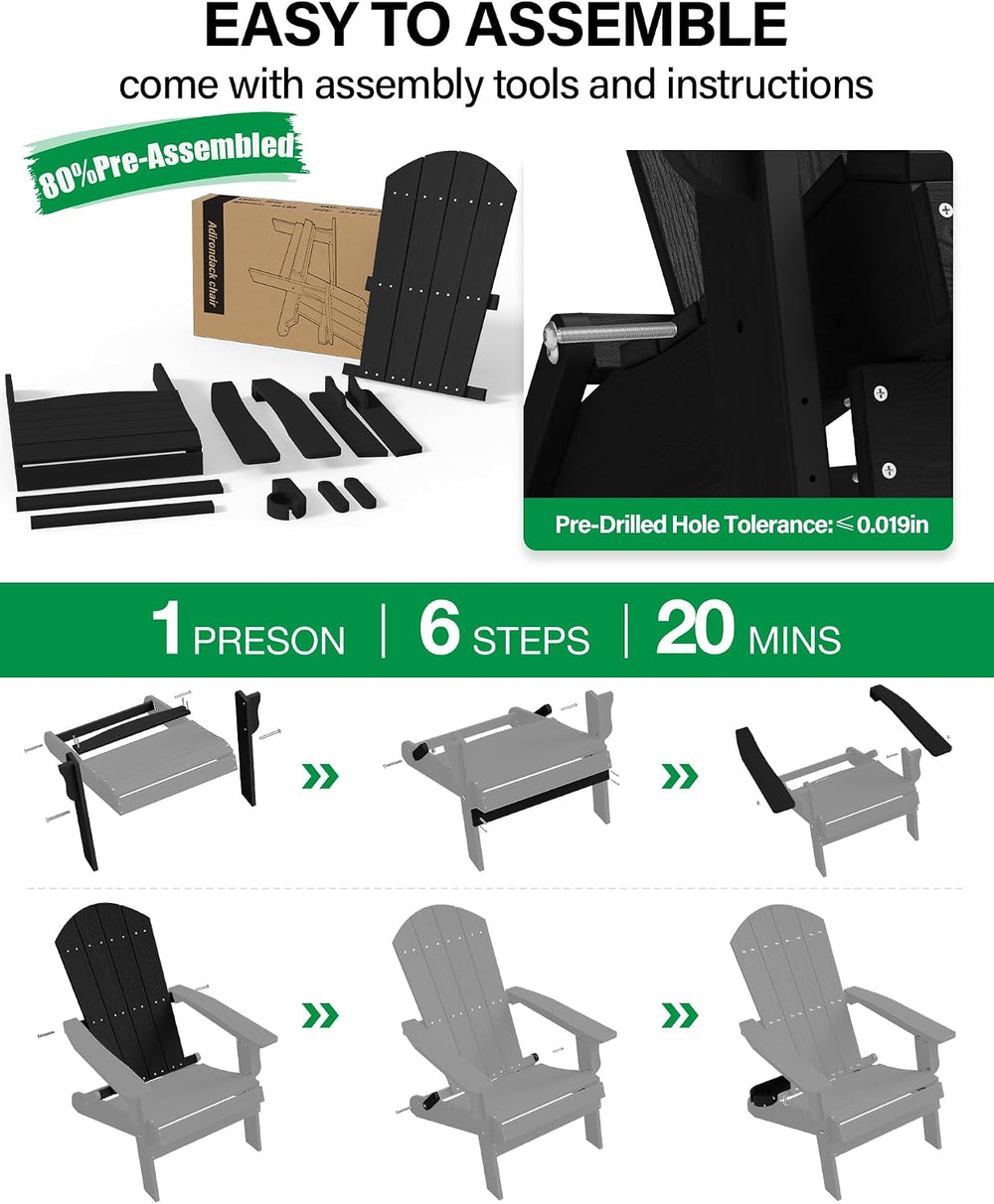 YEFU Oversized Plastic Adirondack Chair - Black