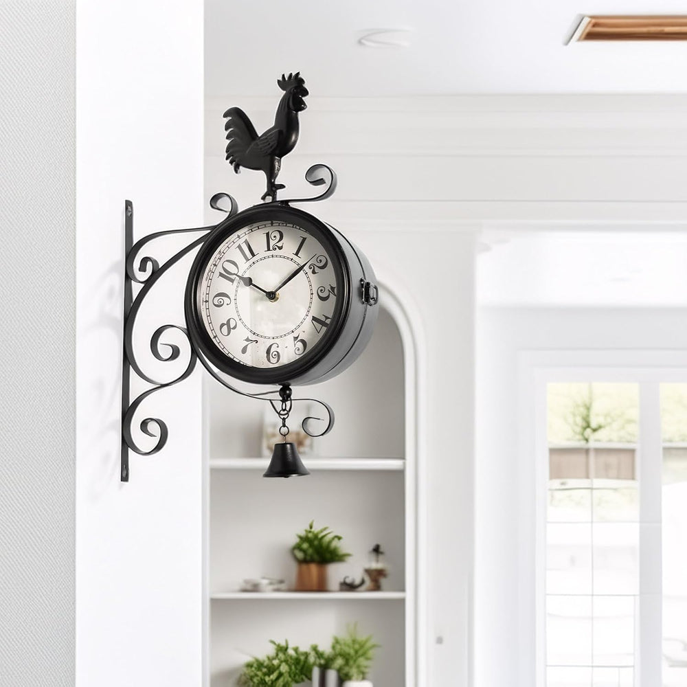 Double-Sided Outdoor Wall Clock with Interchangeable Rooster, Bird & Bear...