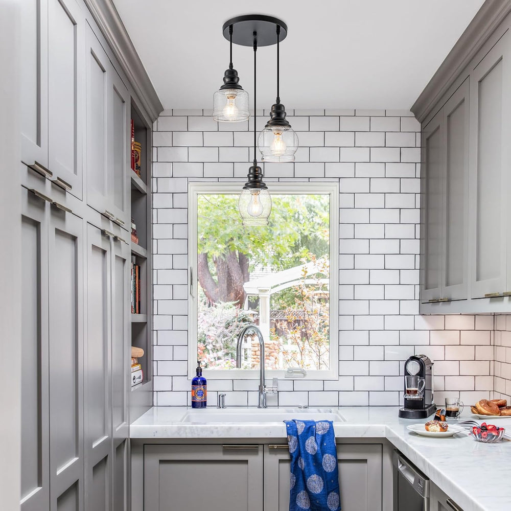 WILON 3 Light Seeded Glass Mini Pendant Lights Kitchen Island
