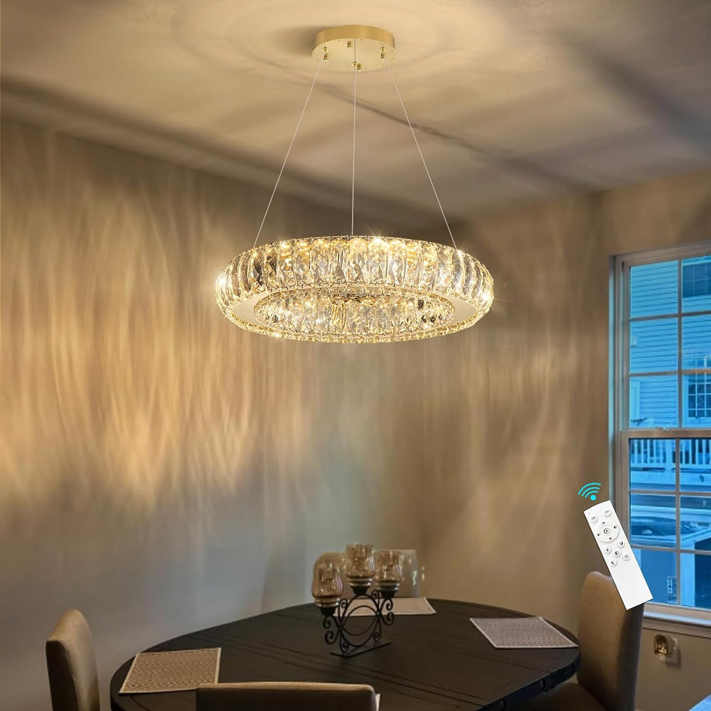 HAIXIANG Modern Chandelier Crystal LED Dimmable Ring Pendant Lights Adjustabl...