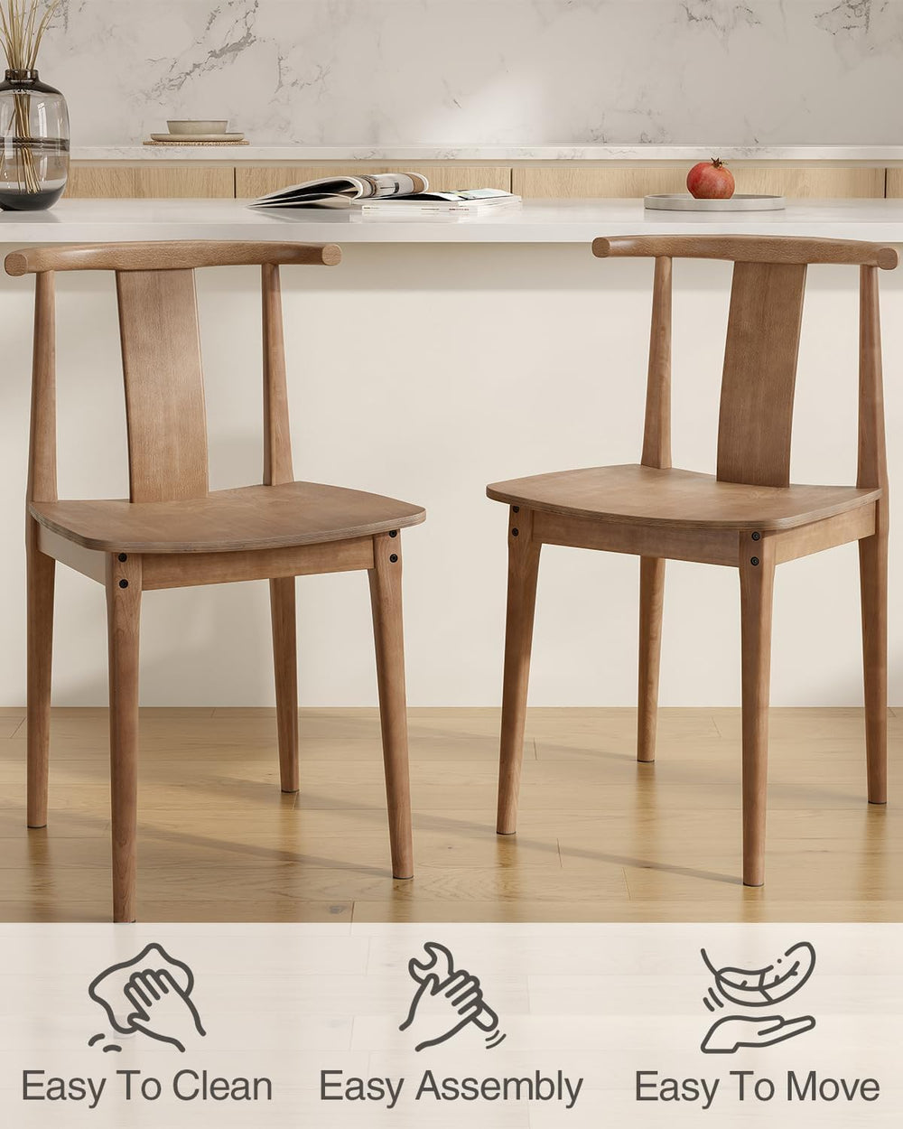 Wood Dining Room Chairs Set of 6, Mid Century Modern Kitchen Chairs Wishbone ...