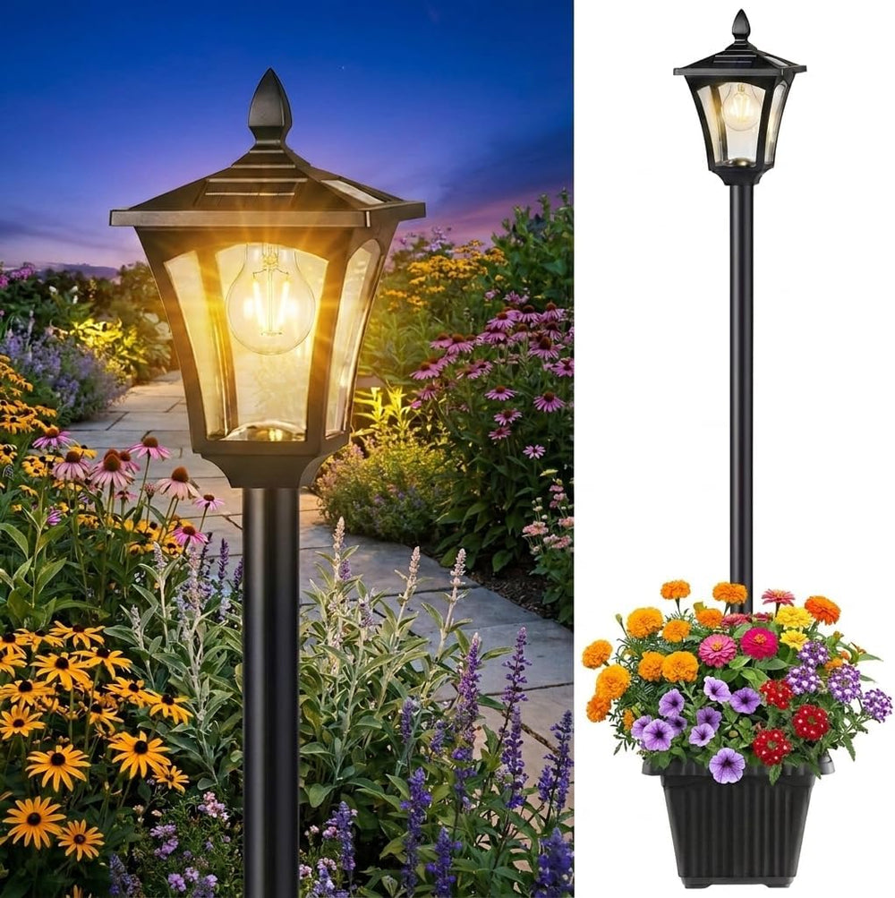 Benany 76" Solar Lamp Post Lights with Planter, Glass & Metal Street...