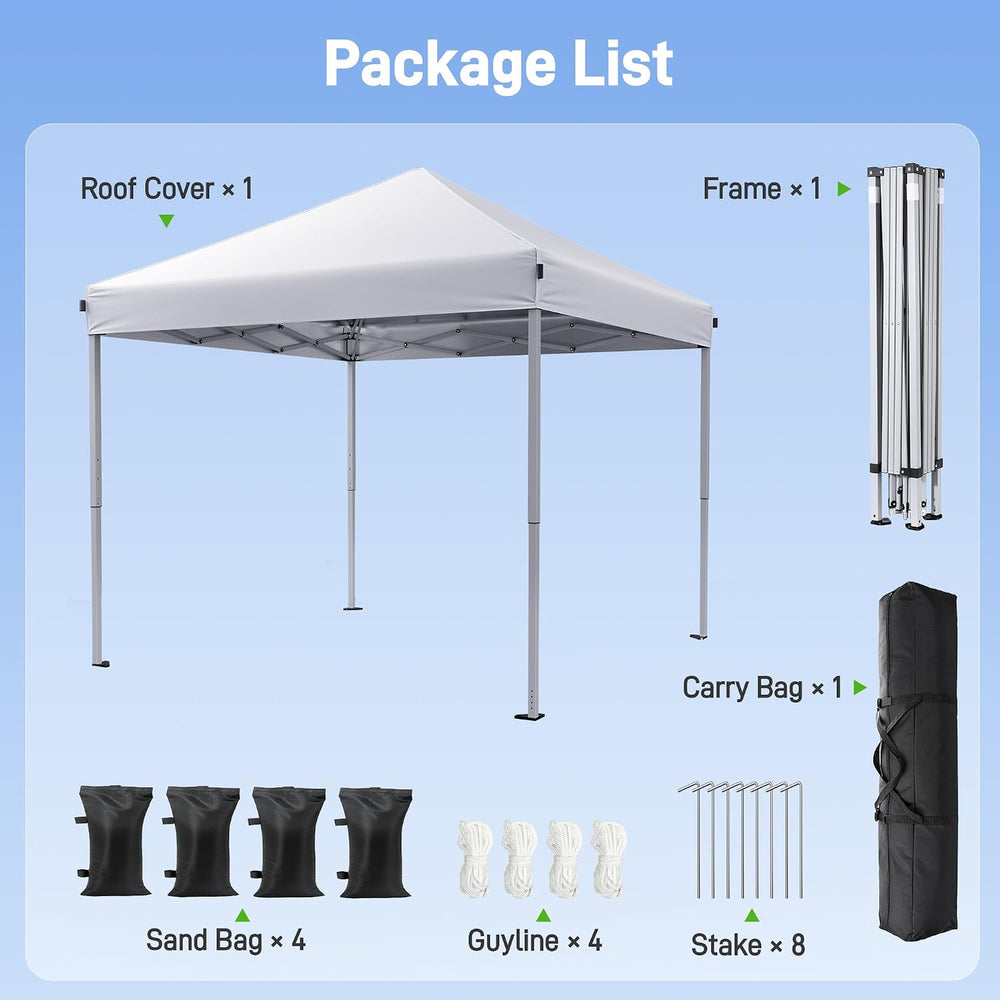 10x10 Pop Up Canopy Tent with One-Push Center Lock,White