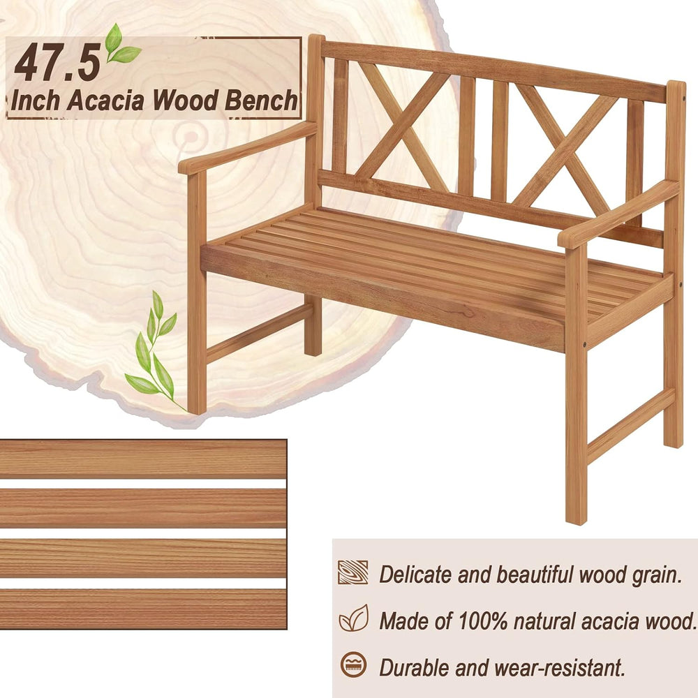 Giantex Patio Garden Bench Loveseat - 2-Person Acacia Wood Bench with Armrest...