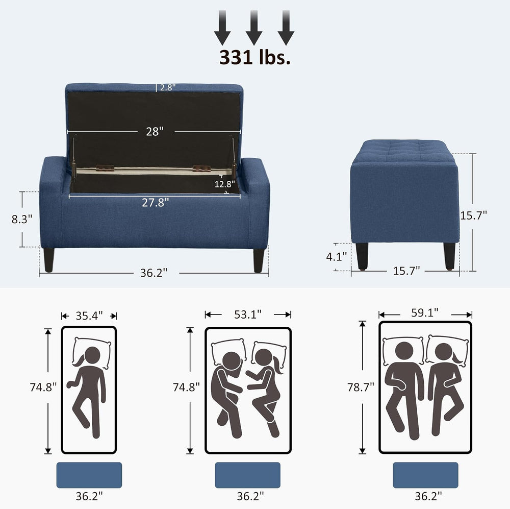 HOMCOM 36" Ottoman with Storage, Lift Top Rubberwood Legs 330 lb Dark Blue