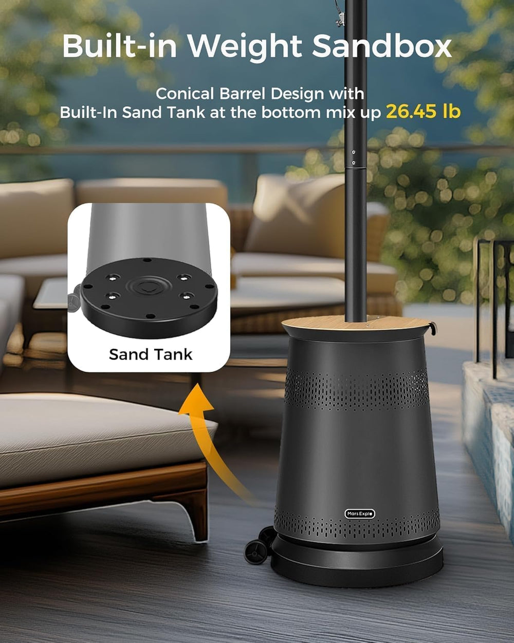 50,000 BTU Patio Heater for Outdoor Use With Adjustable Heat Focusing Top, Po...