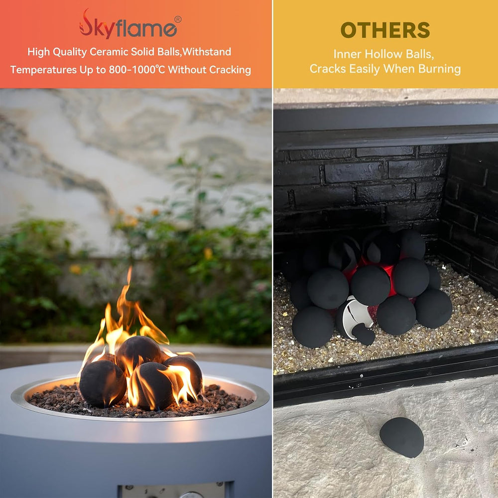 Skyflame 6 Inch Black Round Fire Stones Reusable Fire Pit Balls