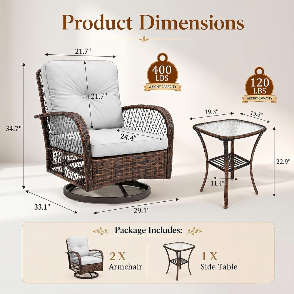 Outdoor Swivel Rocker Patio Chairs, 3 Piece Patio Furniture Set