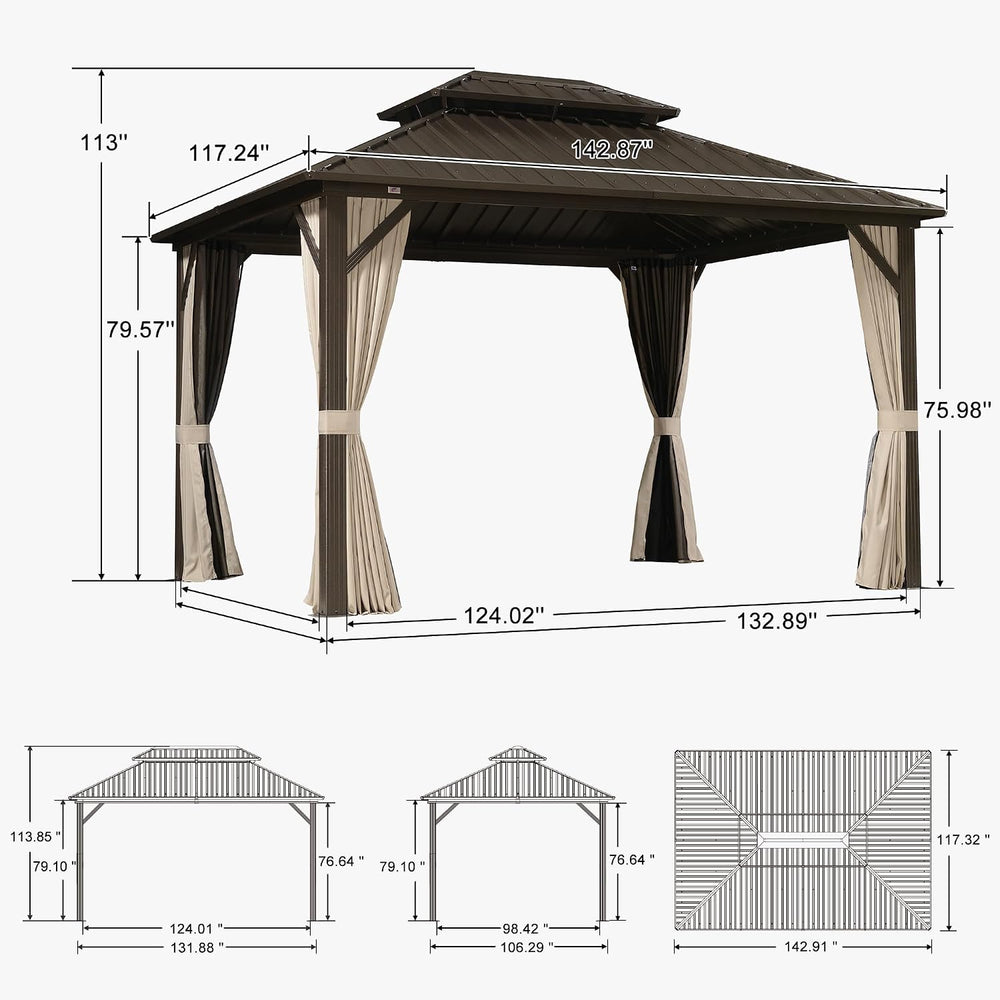 PURPLE LEAF Outdoor Hardtop Gazebo 10' x 12' with LED 110 GSM Netting