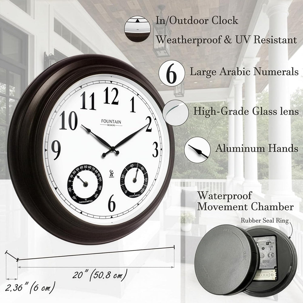 20" Large Outdoor Atomic Wall Clock,Oil Rubbed Bronze