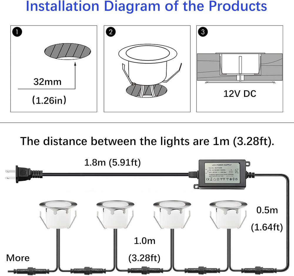 LED Outdoor Deck Lights Kits, Φ1.77in Warm White 20 Pack Silver, Low Voltage ...