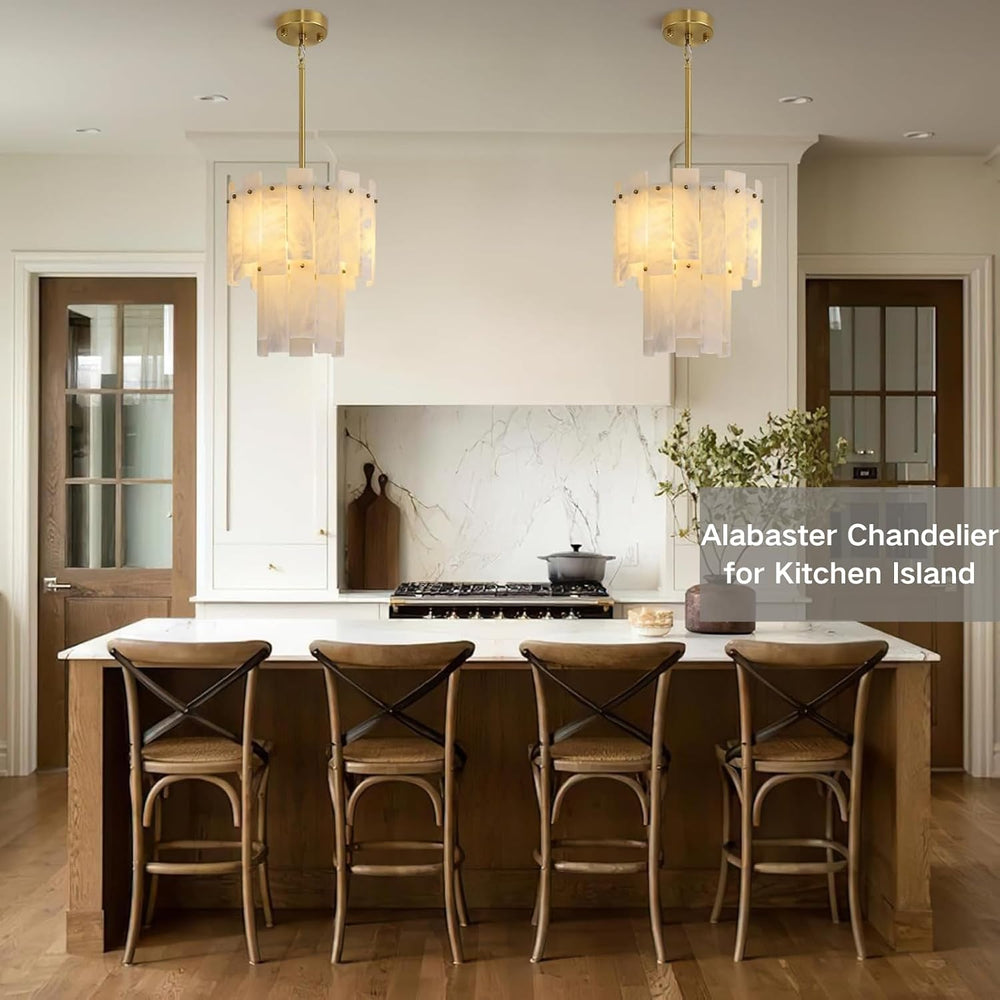 Alabaster Round Chandelier, 2-Tier Spanish Alabaster Chandeliers, Warm White,...