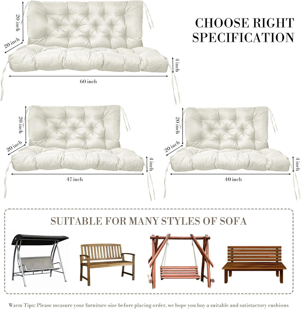 Outdoor/Indoor Swing Replacement Cushion, 2 or 3 Seats Bench Cushions with Ba...