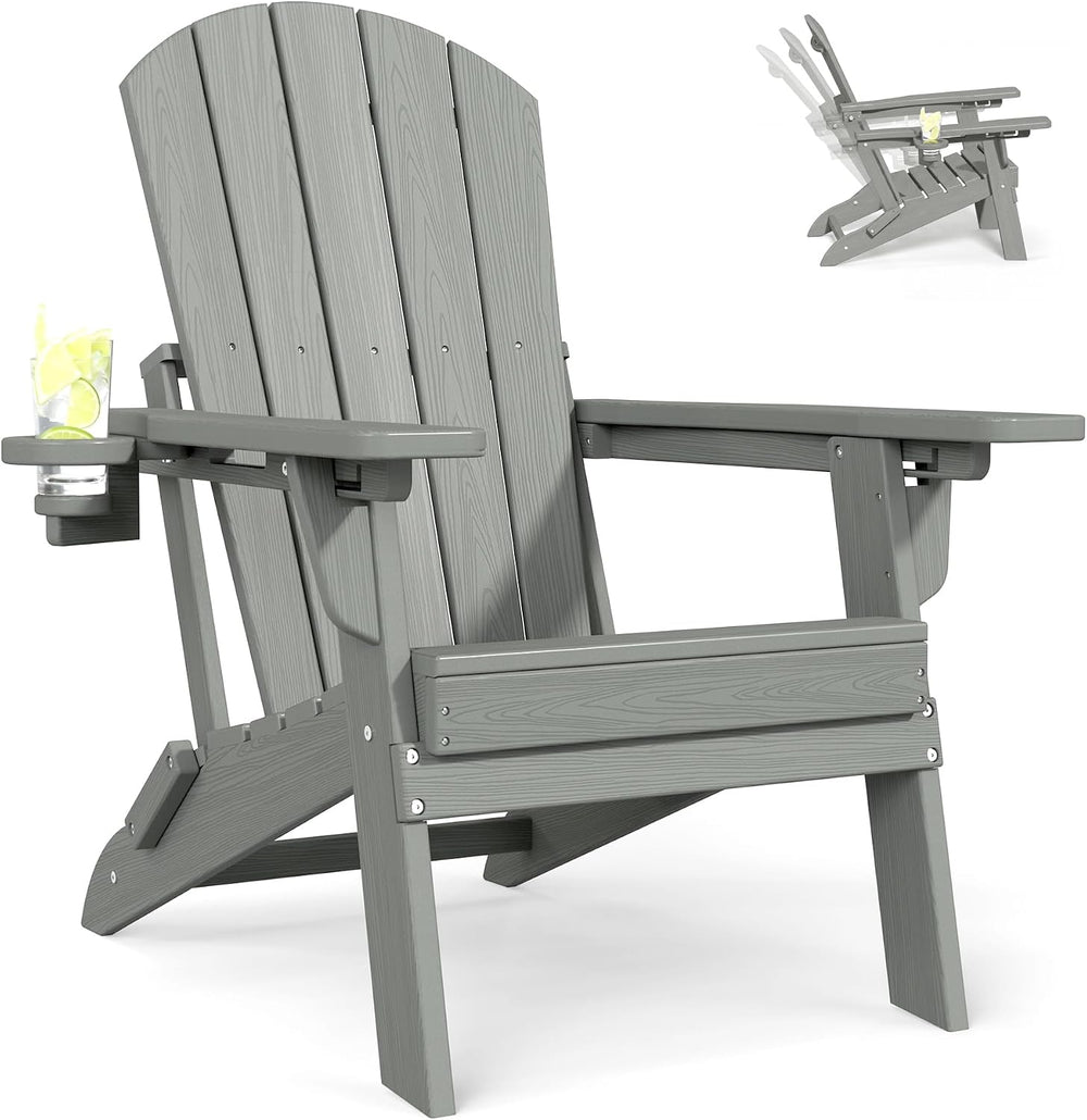Plawdlik Folding Adirondack Chair Adjustable 3-Position Backrest, Gray