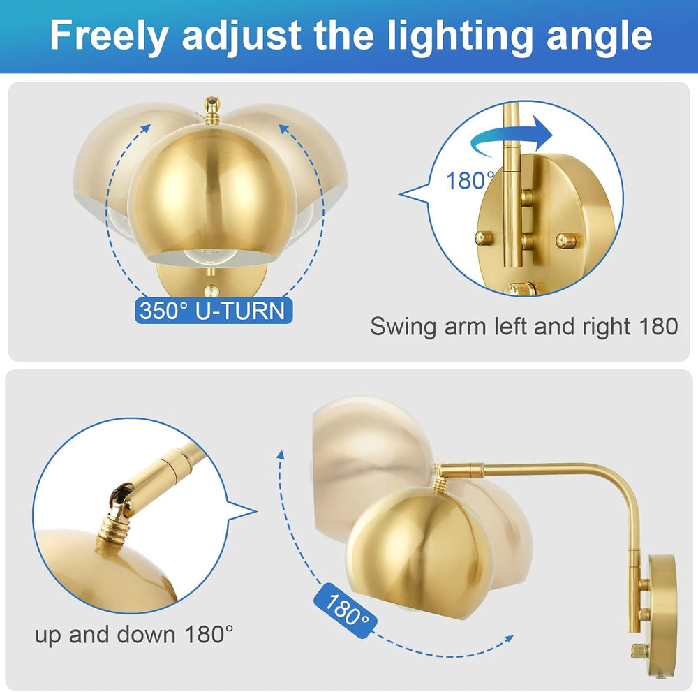 VATONI Wall Sconces Plug in, Dimmable Wall Sconce Swing Arm Wall Lights with ...