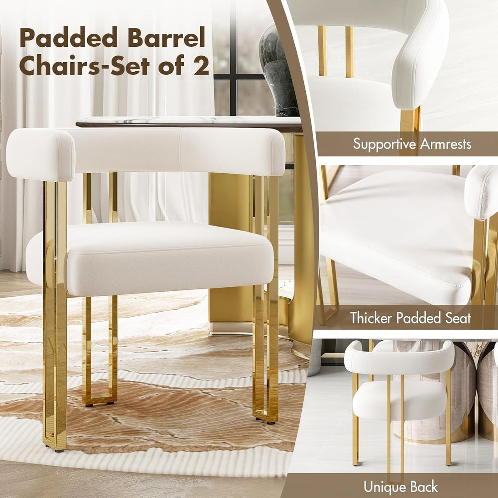 Hyfirm Beige and Gold Modern Dining Chairs Set of 2, Velvet Upholstered Barre...
